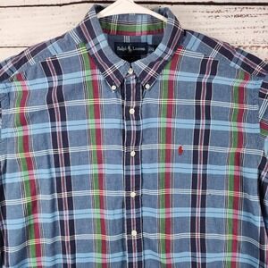 Ralph Lauren Blake Madras Shirt XL Relaxed Blue Green Red Plaid Short Sleeve